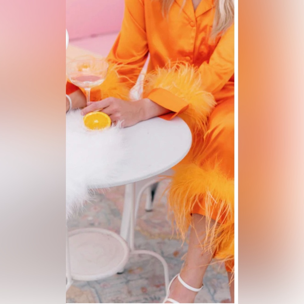 Orange Feather Trim Pajama Set